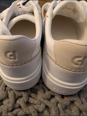 Cole Haan White and Cream Leather Platform Sneakers